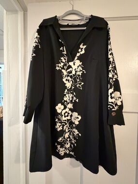 Zara Black and White Floral Long Sleeve Dress
